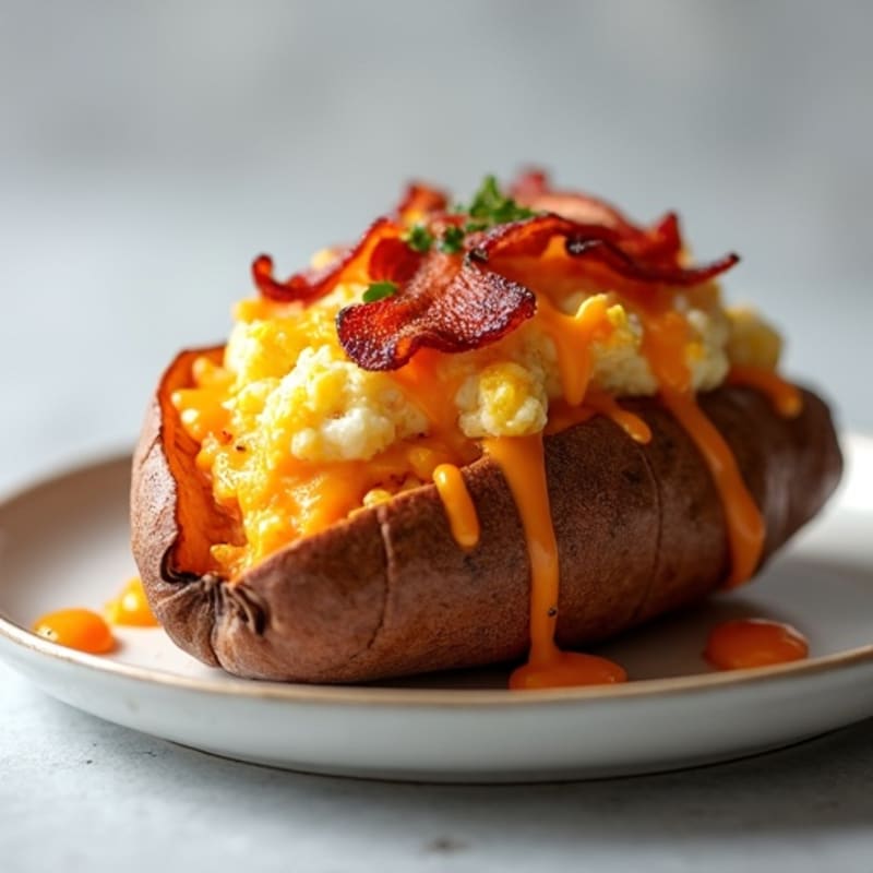 Crispy Bacon-Stuffed Sweet Potato with Sharp Cheddar