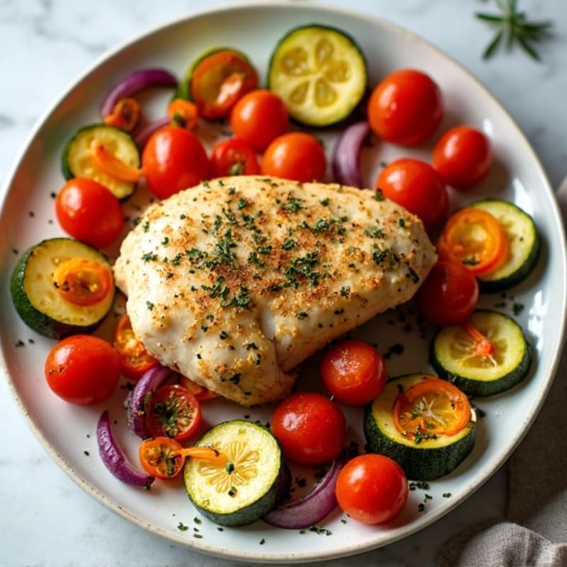Herb-Crusted Sheet Pan Chicken with Roasted Rainbow Vegetables