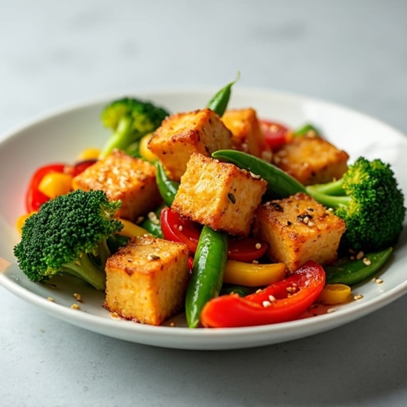 Crispy Sesame Tofu and Fresh Vegetable Stir-Fry