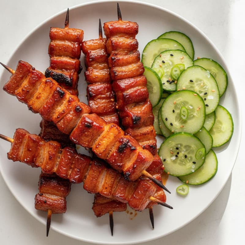 Spicy Gochujang Pork Belly Skewers