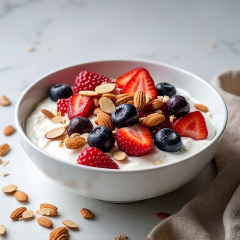 Creamy Greek Yogurt with Fresh Mixed Berries and Crunchy Almonds