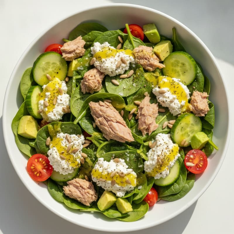 Tuna and Cottage Cheese Spinach Bowl
