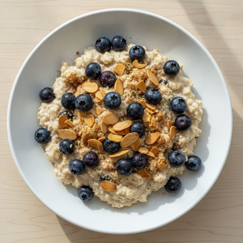Blueberry Protein Oats with Toasted Almonds