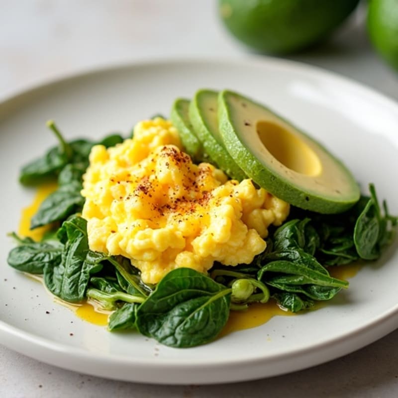 High-Protein Scrambled Eggs with Sautéed Spinach and Avocado