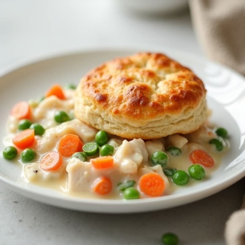 Healthy Creamy Chicken Pot Pie with Savory Biscuit Topping