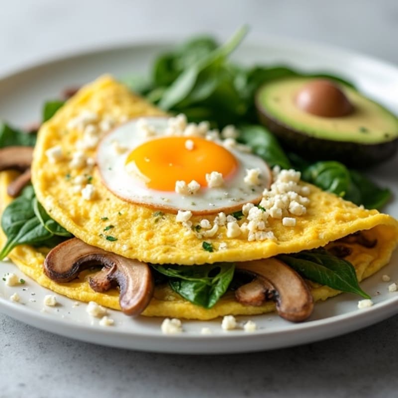 Egg White Omelette with Turkey, Spinach and Sautéed Mushrooms