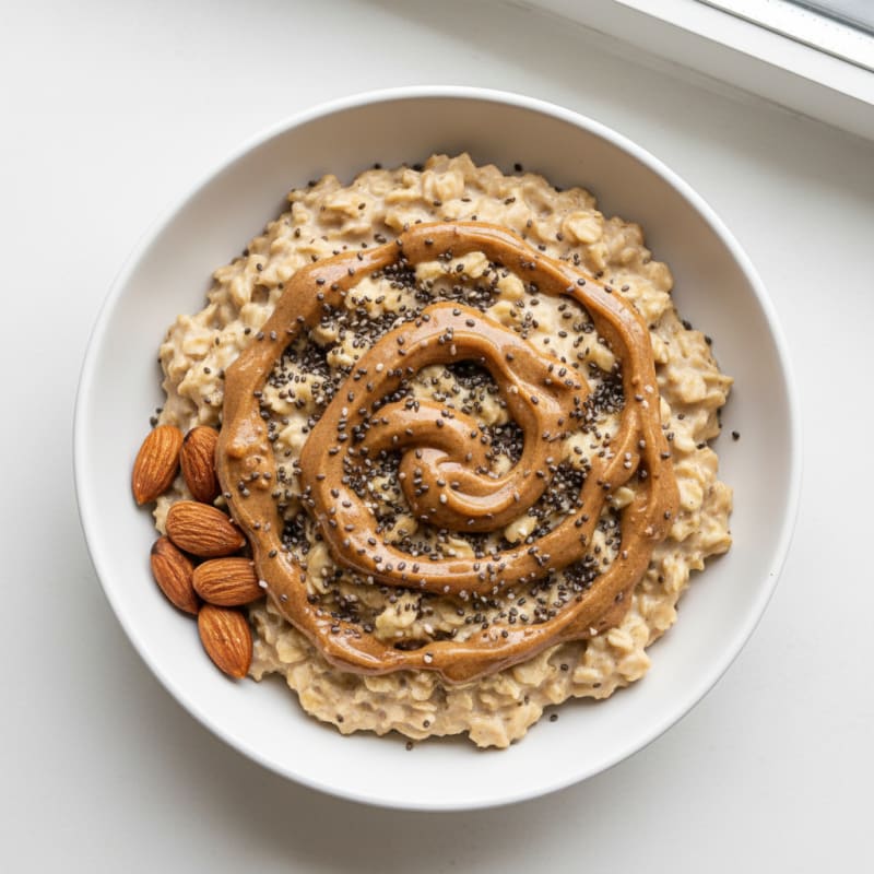 Silky Vanilla Protein Oats with Chia and Almond Butter