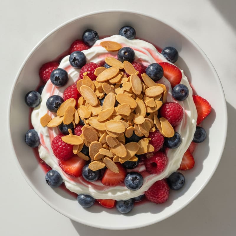 Silky Greek Yogurt Protein Parfait with Mixed Berries and Almonds