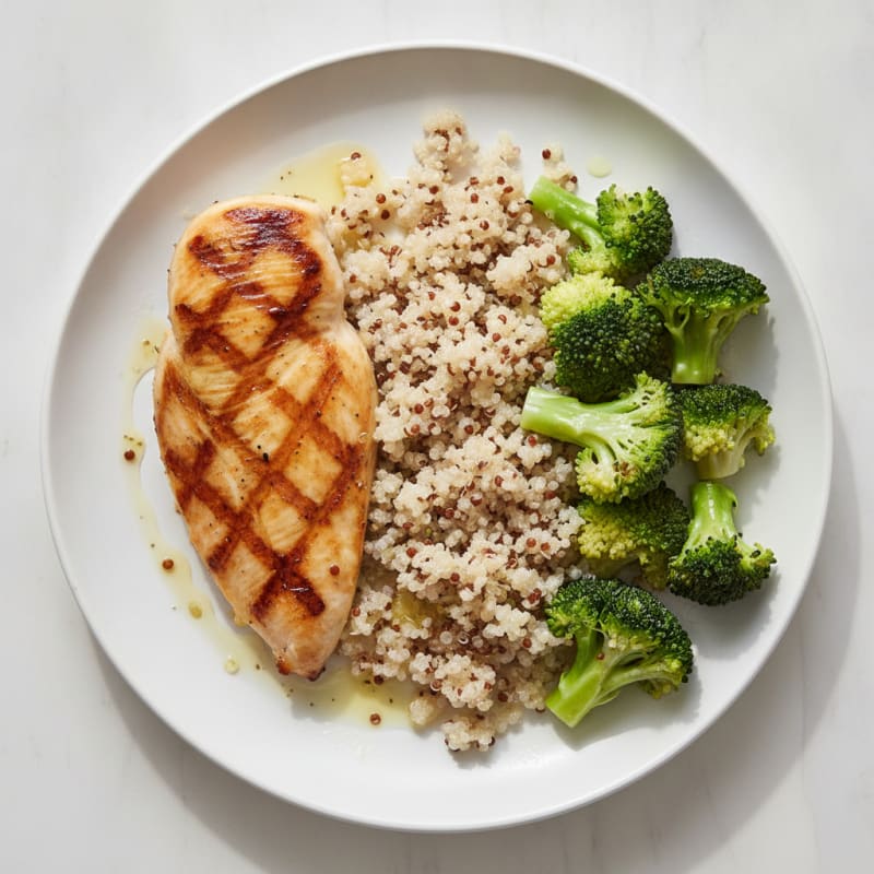 Grilled Chicken Breast with Quinoa and Steamed Broccoli