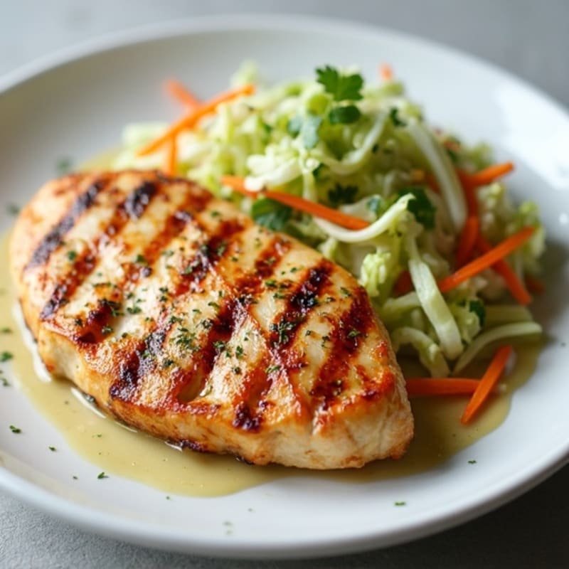 Grilled Chicken Breast with Crunchy Cabbage Slaw and Greek Yogurt Dressing