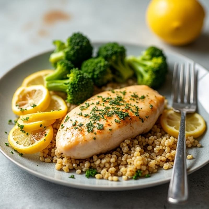 Lemon Herb Chicken with Roasted Broccoli and Quinoa