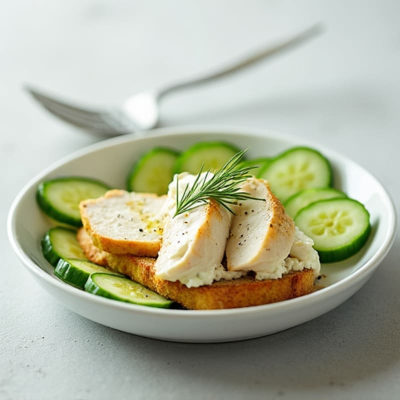 Low-Fat Cottage Cheese with Sliced Chicken Breast and Cucumber