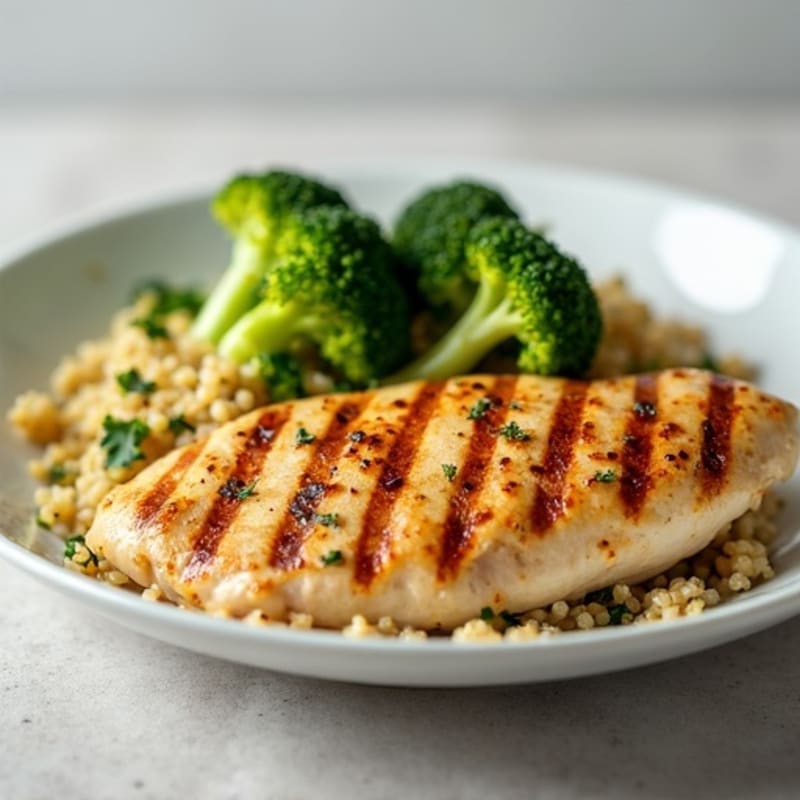 Grilled Chicken Breast with Quinoa and Roasted Broccoli