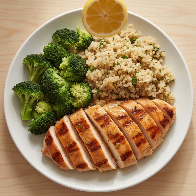 Grilled Chicken Breast with Quinoa and Steamed Broccoli