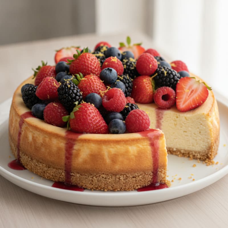 Greek Yogurt Protein Cheesecake with Fresh Berries