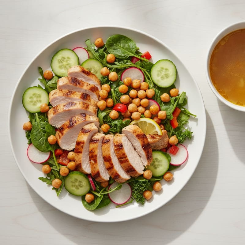 Grilled Turkey Breast Salad with Chickpeas and Crunchy Vegetables