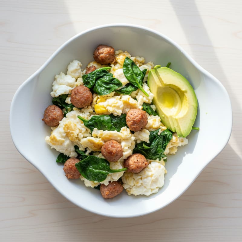 Egg White Scramble with Turkey Sausage and Spinach