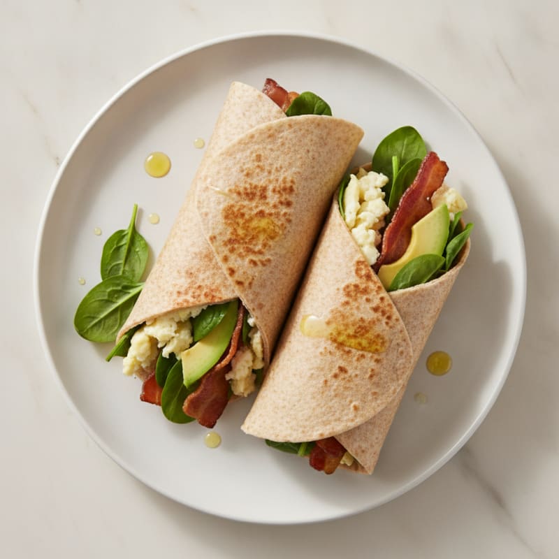 Crispy Turkey Bacon and Egg White Breakfast Wrap with Spinach