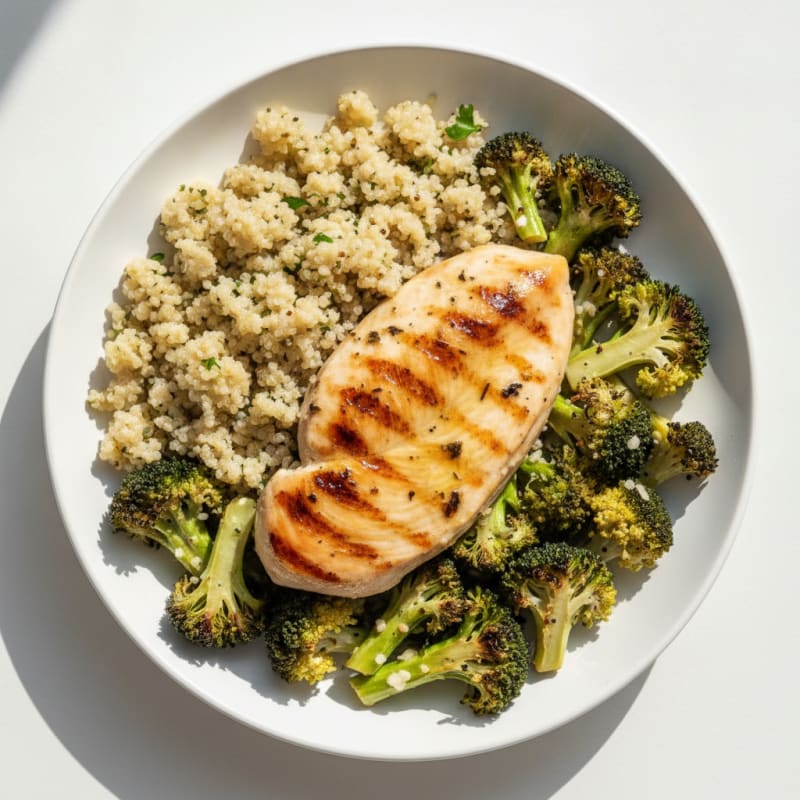 Grilled Chicken Breast with Quinoa and Roasted Broccoli