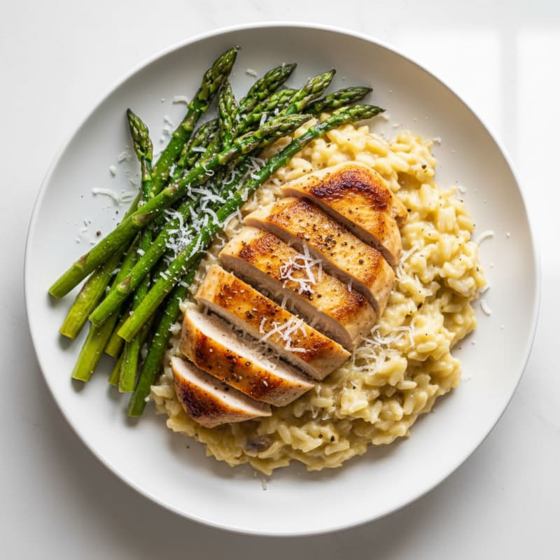 Creamy Parmesan Risotto with Roasted Asparagus