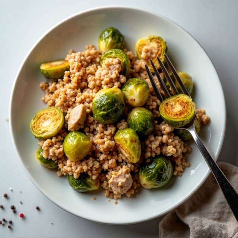 Ground Chicken and Crispy Roasted Brussels Sprouts