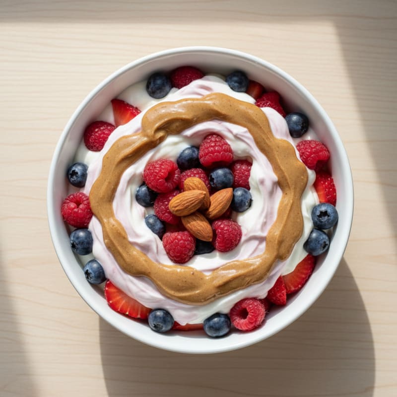 Greek Yogurt Protein Parfait with Mixed Berries and Almond Butter