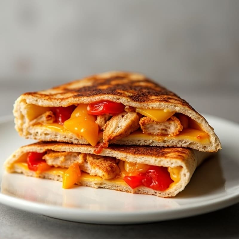 Crispy Whole Wheat BBQ Chicken and Roasted Pepper Quesadillas