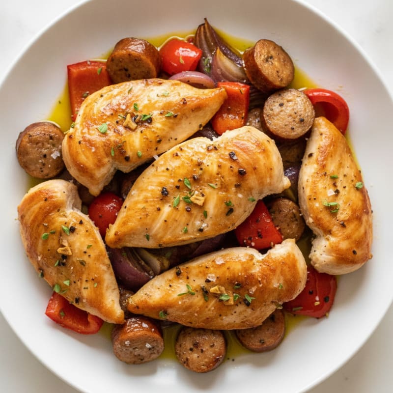 Herb-Roasted Chicken with Chicken Sausage