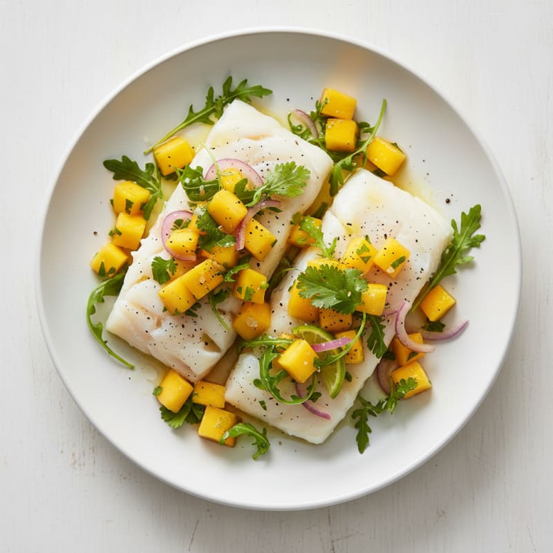 Steamed Cod with Mango Arugula Salsa