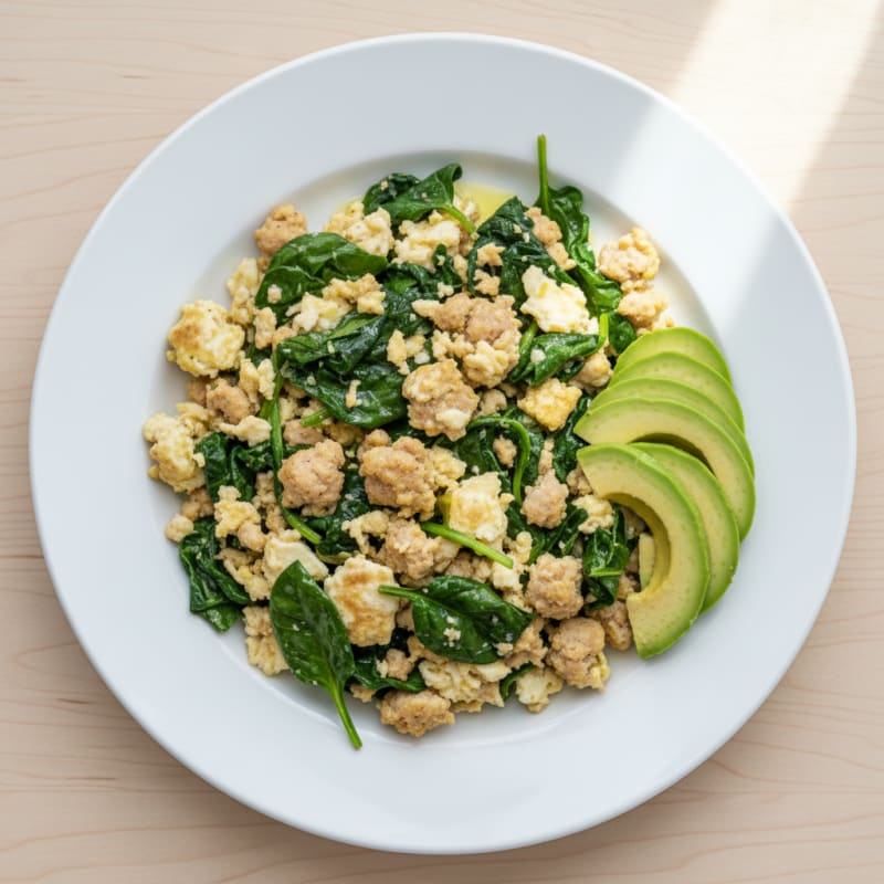 Egg White and Turkey Sausage Scramble with Spinach