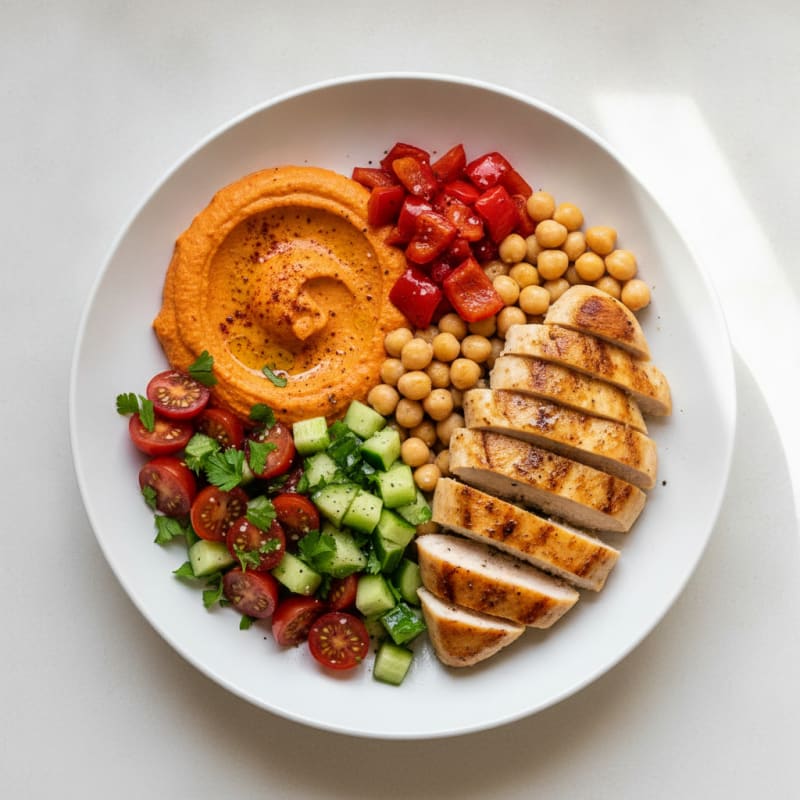 Mediterranean Chicken Bowl with Roasted Red Pepper Hummus