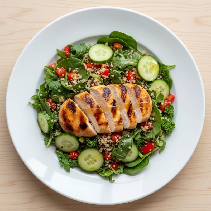 Grilled Chicken Breast Salad with Quinoa and Crunchy Vegetables