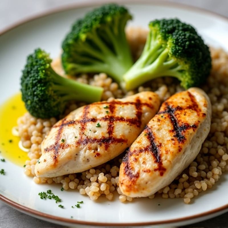 Grilled Chicken Breast with Quinoa and Roasted Broccoli