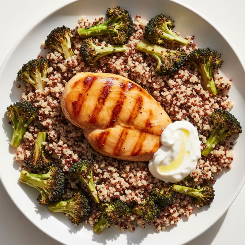 Grilled Chicken Breast with Roasted Broccoli and Quinoa