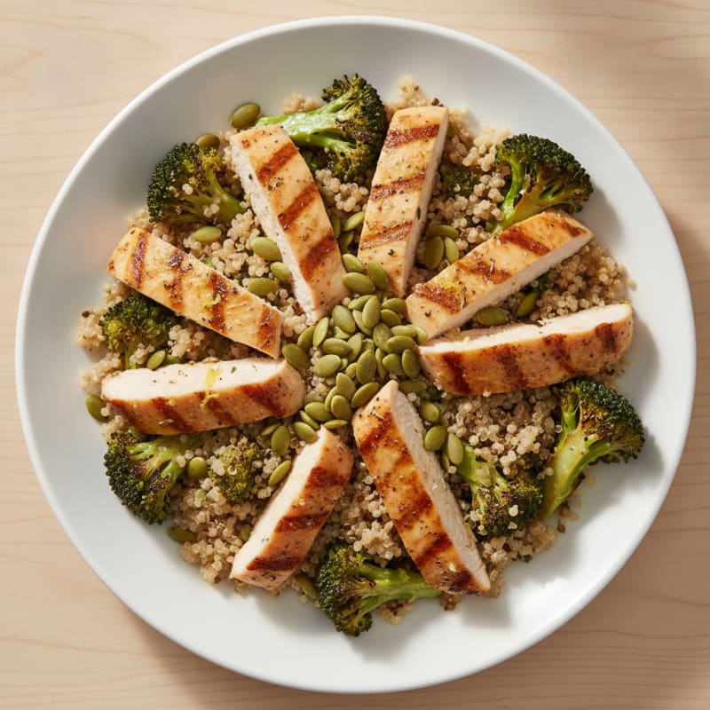 Grilled Chicken and Quinoa Salad with Roasted Broccoli
