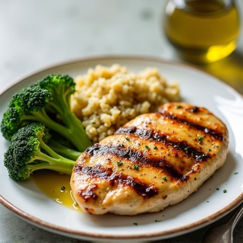 Grilled Chicken Breast with Quinoa and Roasted Broccoli