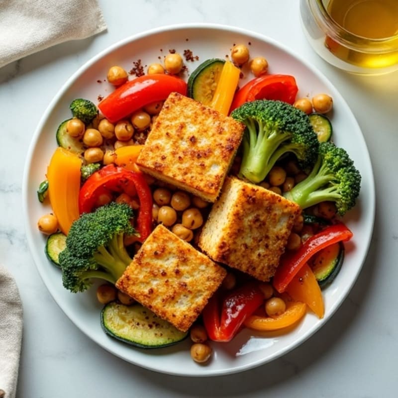 Crispy Baked Tofu with Roasted Rainbow Vegetables