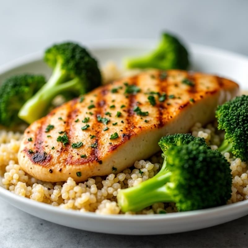 Grilled Chicken Breast with Quinoa and Roasted Broccoli
