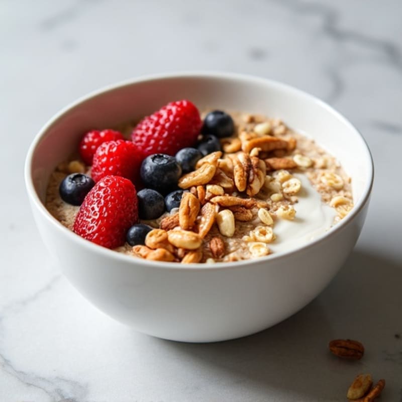 Creamy Protein Oats with Fresh Berries and Toasted Nuts