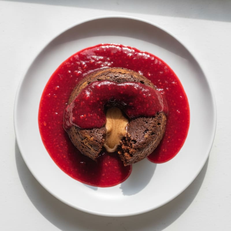 Chocolate Lava Cake with Raspberry Coulis