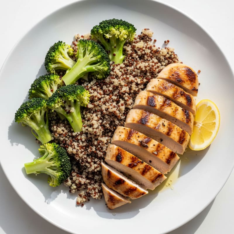 Grilled Chicken Breast with Quinoa and Steamed Broccoli