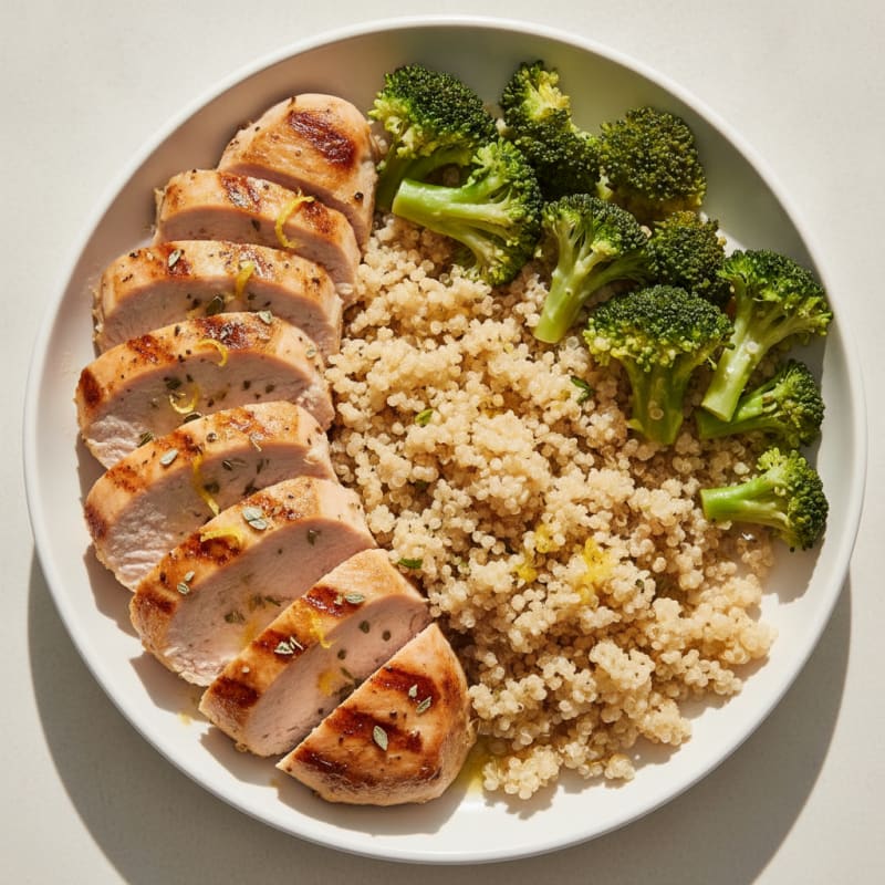 Grilled Turkey Breast with Steamed Broccoli and Quinoa