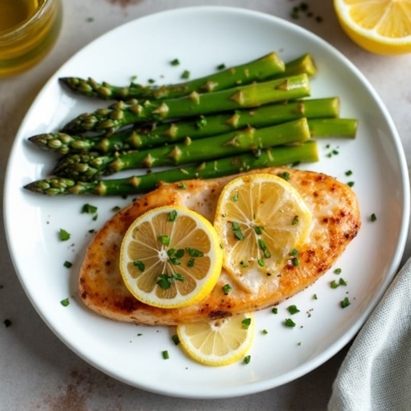 Lemon Garlic Pan-Seared Chicken with Roasted Asparagus