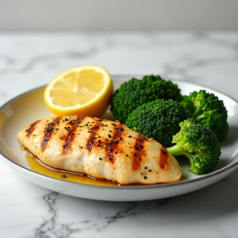 Grilled Chicken Breast with Steamed Broccoli and Lemon