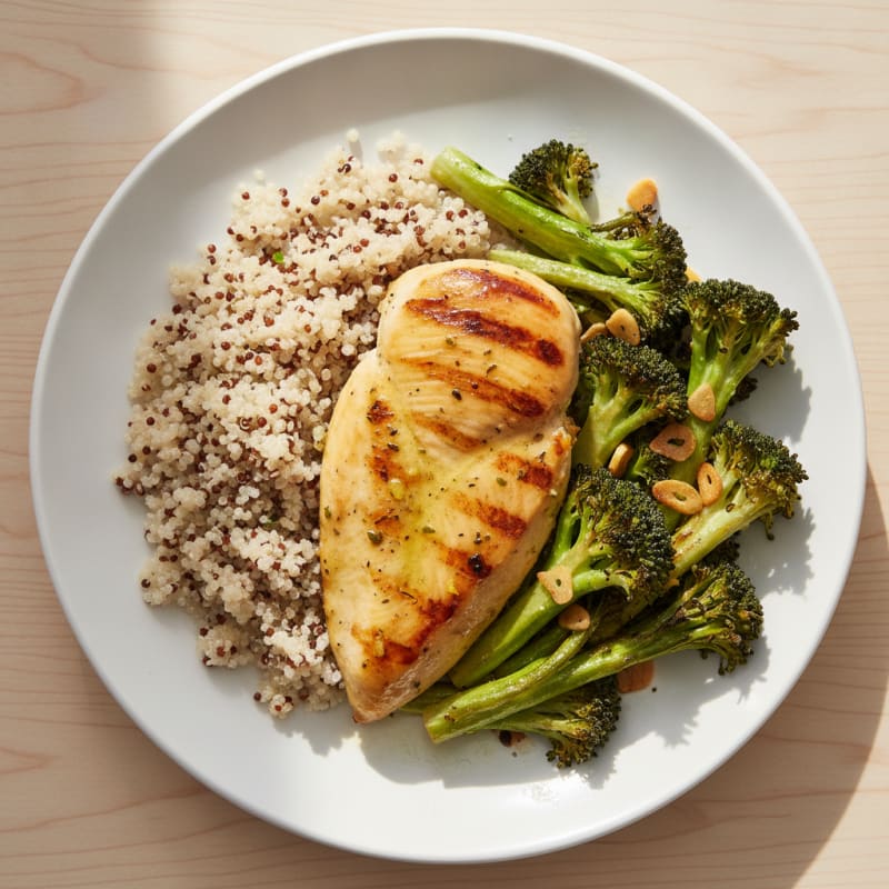 Grilled Chicken Breast with Quinoa and Roasted Broccoli