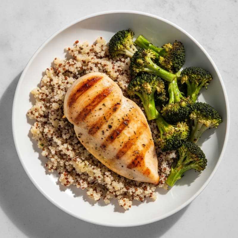 Grilled Chicken Breast with Quinoa and Roasted Broccoli