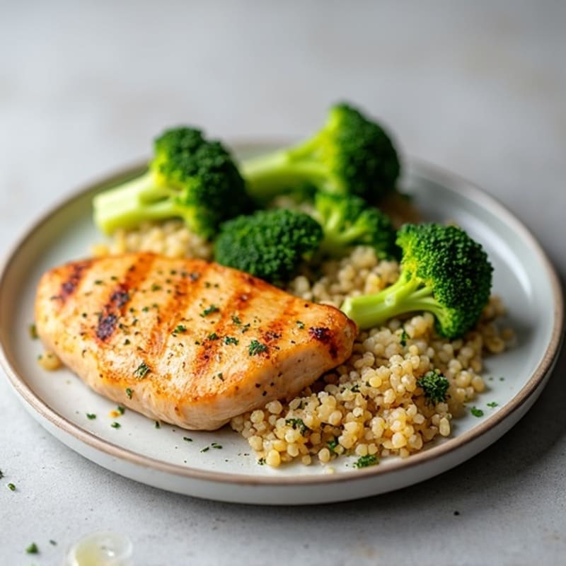 Grilled Chicken Breast with Quinoa and Steamed Broccoli
