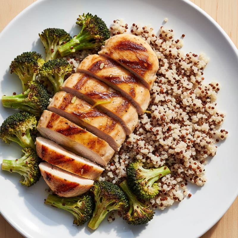 Grilled Chicken Breast with Quinoa and Roasted Broccoli