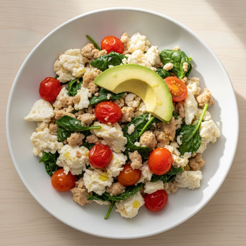 Egg White and Turkey Scramble with Spinach and Tomatoes