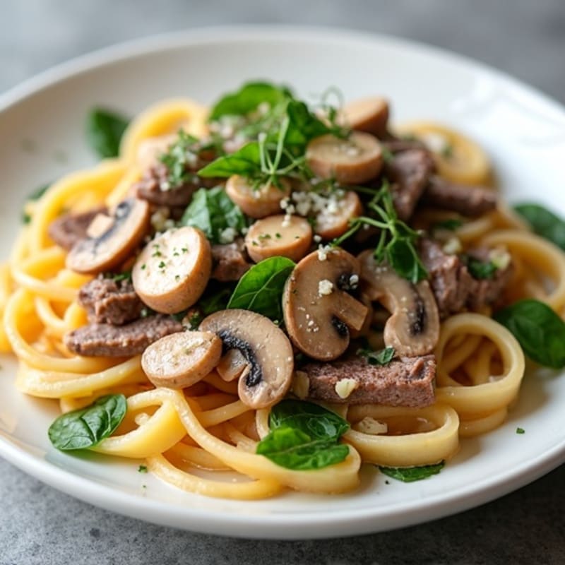 Healthy Creamy Beef and Mushroom Noodles